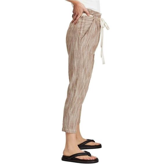 Free People Light At Sunrise Pants Women 4 Brown White Cotton Crop Resort Boho - Picture 7 of 15